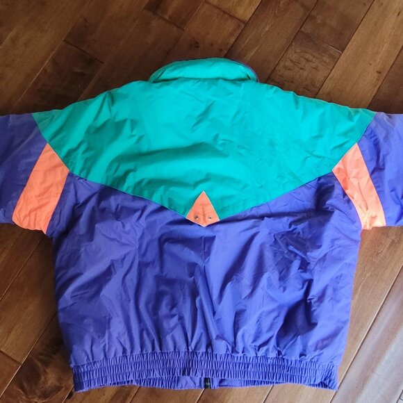 Retro St Moritz Ski Team Color Block Ski Jacket Size XL 80s Purple Orange Green - Picture 4 of 10